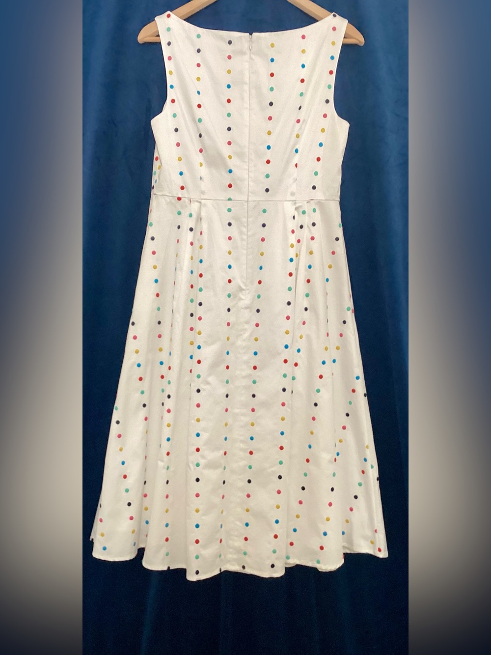 Boden White Cotton Multi-Color Embroidered Polka Dot Fit & Flare Dress Sz 6P - Picture 3 of 13